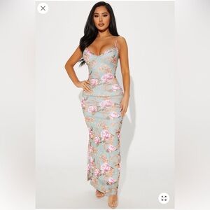 Fashion Nova Floral Maxi Skirt in Pink and Blue